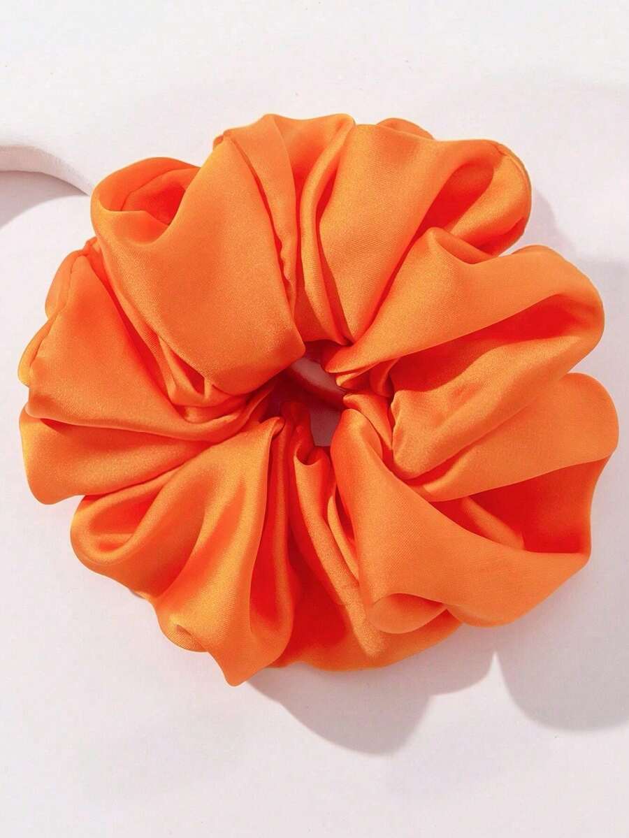1pc Women's Elegant Satin Large Scrunchie Hair Accessory - Orange - View 1