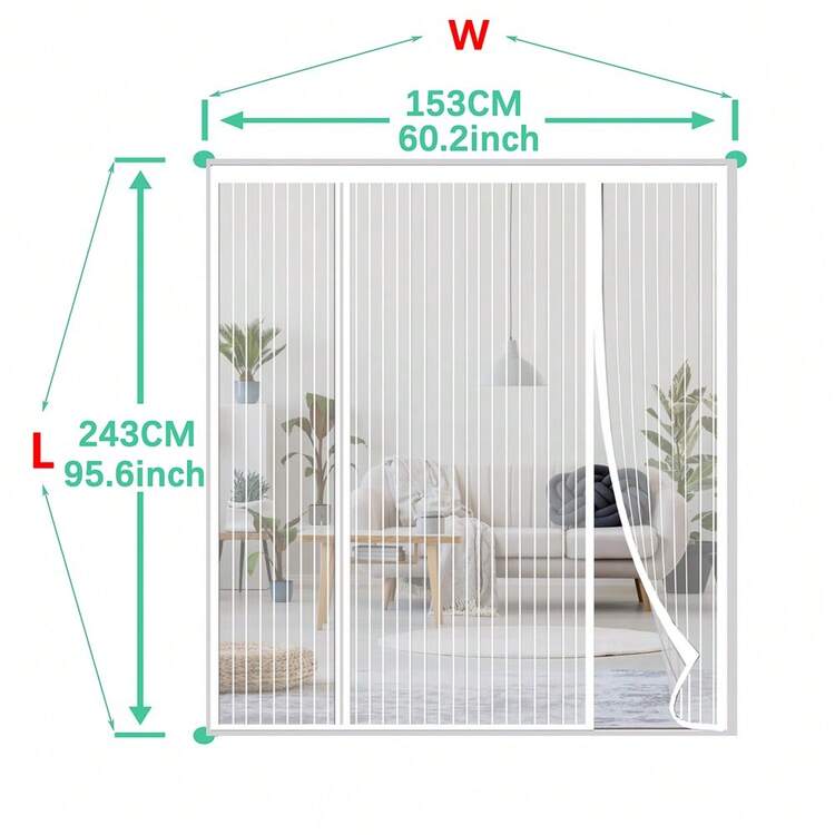 Cửa lưới chống muỗi từ tính 3 tấm cải tiến, sợi polyester thân thiện với thú cưng, ngăn ngừa côn trùng, phù hợp cho cửa trượt, cửa hiên, cửa kiểu Pháp (Màu trắng) - trắng - Xem 11
