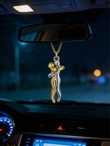 1pc Couple Hugging Car Rearview Mirror Pendant, Valentine's Day Gift, Dual-Tone Alloy Material Car Hanging Decor, Car Interior Accessory, Universal Car Interior Ornament, Romantic Couple Style Car Hanging Decor, Car Interior Decoration, Car Interior Pendant - A - View 4