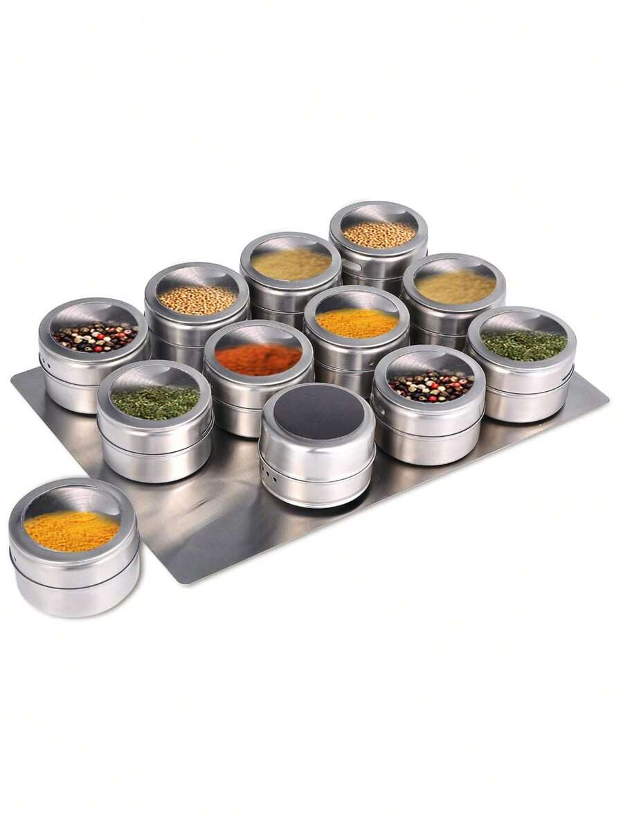 Stainless Steel Magnetic Spice Jars, Stainless Steel Magnetic Wall-Mounted Spice Jars, Stainless Steel Spice Jars With Lid And Small Holes For Shaking, Kitchen Spice Containers, BBQ Seasoning Bottles, Suitable For Kitchen Refrigerator/Wall - Multicolor - View 1