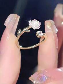 BALMORA 1pc Elegant Vintage S925 Sterling Silver Rose Flower Open Ring, Suitable As Gift For Girlfriend - Silver - View 3