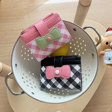 2026 New Arrival Cute Bow Decor Wallet Women Short Slim 2-In-1 Card Holder & Coin Purse Fresh Style For Women Wallet Mini Wallet Purse Wallet Small Wallet Cute Wallet Cute Things Money Wallet Travel Essential Summer Checkered - Multicolor - View 6