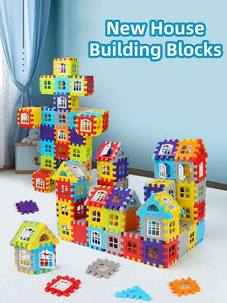 3+ Years Old Kids Puzzle Set, Educational Toy For Brain Development, Kindergarten House Stacking Blocks, Openable Windows, Large Size PP Creative Square Blocks, 33/196PCS Bagged, Birthday Gift Prize - Large New House Building Blocks - View 1