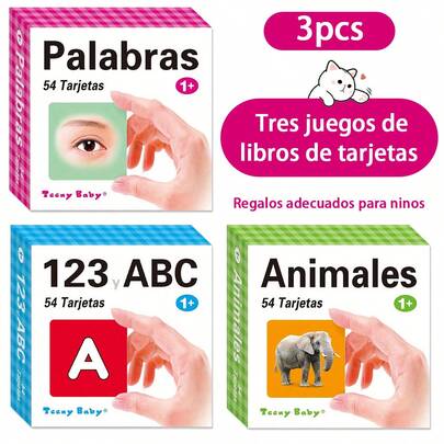 TEENYBABY 54pcs Spanish Language Learning Flashcards, Paper Material Rounded Corner Cards, Educational Toys For Preschool Children, Gifts