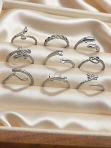 9 Pcs Adjustable Foot Ring Set Snake Butterfly Dragonfly Dolphin Heart Leaf Etc Shape Foot Ring Set For Women Girls - Gun Black - View 3