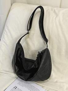 peach tree 可调节肩带手提包，拉链封口单肩包，男女通用休闲纯色斜挎包，大容量邮差包，送给年轻人的圣诞礼物 - 黑色 - 查看 10