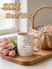 Custom Name Easter Mug – Personalized Bunny Love Rabbit Design,Bunny Rabbit & Flowers, Custom Mug, Easter Gift, Perfect For Friends, Her, Animal Lovers, Valentine's Day, Coffee & Tea Time, Daily Use, Home & Office, Special Occasions - Multicolor - View 8