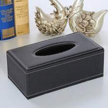 European Style Leather Multi-Function Tissue Box, Creative Remote Control Storage Box, Hotel/Restaurant/Living Room Desktop Napkin Holder - Black - View 1