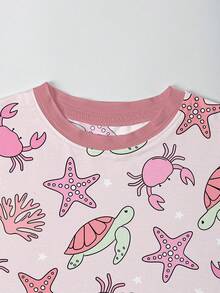 Bamboo Fiber - Summer Pink Sea Turtles Starfish Corals Underwater World Print, Comfortable And Fitted, Highly Elastic, Machine Washable, Suitable For Outdoor Summer Infant Boy Girl Use. - 淺粉色 - 查看 4