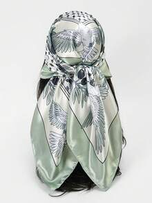 1pc Women's Fashion Palace Luxurious Geometric Satin Print Headscarf 90x90cm Square Scarf/Bandana, Suitable For Daily Use - Light Green - View 1