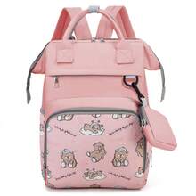 1pc Printed Mummy Backpack, Large Capacity Diaper Bag, Tissue Holder, Fashionable & Portable Maternity Bag, Can Be Hung On Stroller - Pink - View 3