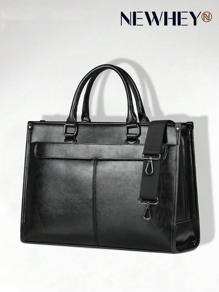 NEWHEY 男士商务包，A4尺寸兼容，求职包，大容量，面试包，独立电脑包，15.6英寸，公文包，双向手提，防水，适合商务、学校、工作、出差和日常使用。 - 黑色 - 查看 1