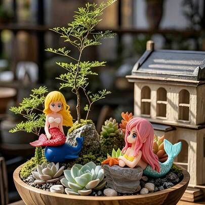1pc Durable PVC Material Mermaid Aquarium Decoration Set, Perfect For Fish Tank Aquarium | Flower Pot Micro Landscape Creation | Home Desktop Decoration, Easily Create "Underwater Fairy Tale", Mermaid Statue | Best Friend Gift