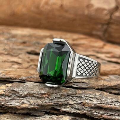 1pc Vintage Palace Style Sparkling Geometric Stainless Steel Glass Stone Ring, Unisex, Gift For Friends, Colleagues, Parents