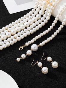 1条项链和1副耳环套装，女士珍珠项链，长款毛衣链，百搭奢华串珠首饰，2023新款 - 一套珍珠項鍊 - 查看 4