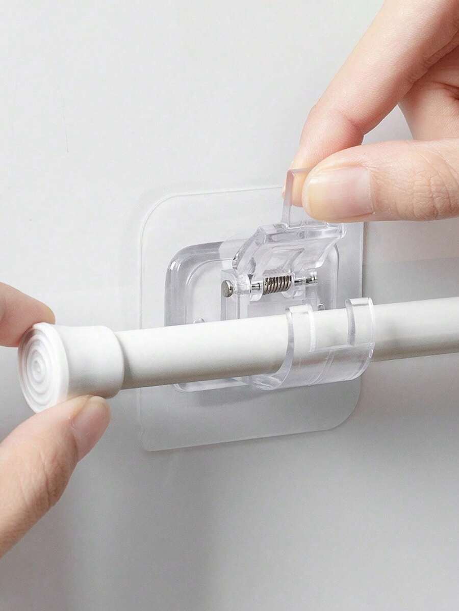 4件套透明窗帘杆挂钩，窗帘杆夹，免钻孔粘钩，可伸缩伸缩杆窗帘夹 - 無色 - 查看 1