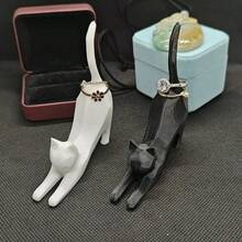 Minimalist Black & White Cat Ring Display Stand, Creative Cat Figurine, Ring Earring Necklace Organizer - Multicolor - View 1