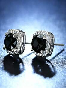 2对男士时尚白色立方氧化锆方形耳钉，闪亮钻石耳环 - 彩色 - 查看 7