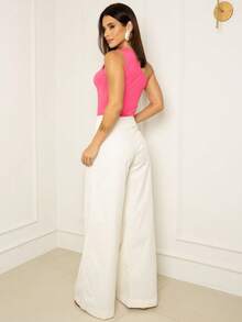 Women's Basic One Shoulder Sleeveless Blouse - Hot Pink - View 9