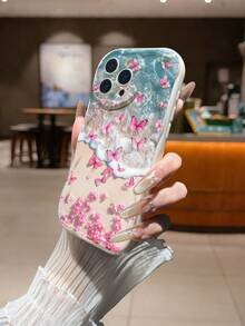 Cream Textured Wavy Edge Butterfly Painted Anti-Drop Phone Case Compatible With IPhone 17pro/17Air /17/17promax16/11/16pro/16plus/16promax/16e/15Promax/13/14/12/XS/XR/7G/8P, Compatible With Samsung Galaxy A17/A07/S25/S25PLUS/S25 Ultra/A16/A36/A26/A56/A50/A12/A32/A52/A72/A51/A21S/A13/A14/S24/S24PLUS/S24Ultra,S22/A52/A53/A54/A55S23/, Compatible With Xiaomi 11/12Pro/12/12X/13Pro/14Pro/15Pro/, Compatible With 10/9/Note9/12c/Note11pro/Note8Pro - Multicolor - View 3