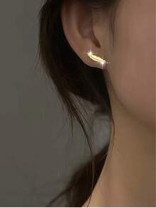 GAGAFEEL 1 par de pendientes de plata de ley 925 con diseño de pluma vintage minimalista y elegante, adecuados para fiestas, uso diario y como regalo de para mujeres - Dorado - Ver 5