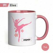 1pc Personalized Ballet Mug With Ballerina Silhouette & Cherry Blossoms - Custom Name/Text Coffee Cup, 11oz Ceramic Tea Cup For Dancers, Dance Gifts For,, Dance Teachers, Dishwasher - Màu đen, 11 oz - Xem 10