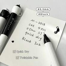 4pcs Cat Themed Rotatable Cup Shaped Neutral Pens, 0.5mm Quick-Drying Black Ink, Office Stationery Supplies - Multicolor - View 7