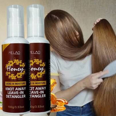  2支装蜂蜜免洗护发素，MELAO蜂蜜护发素，锁住水分，轻松梳理打结，抚平毛躁，增添光泽和柔软度，适用于干枯易打结的头发，轻盈配方，100克/3.53盎司