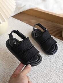 1 Pair Children's Summer New Soft Bottom Fashion Versatile Outdoor Non-Slip Criss-Cross Lace Flat Sandals - Black - View 2