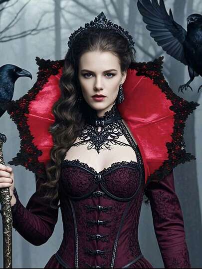 1 pieza Capa con cuello de encaje de terciopelo estilo gótico de la Reina Bruja, adecuada para salidas de Halloween, accesorio de disfraz artístico