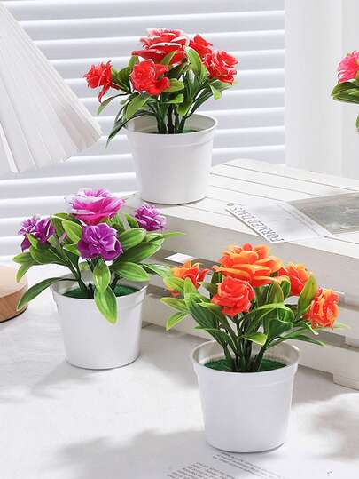 1/2 chậu hoa hồng nhân tạo, cao 15cm, nhiều màu sắc, thích hợp trang trí đám cưới, tiệc sinh nhật, ban công, hiên nhà, bàn tiệc, ngày Valentine, trang trí nhà cửa, quanh năm.