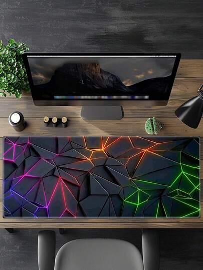 1个大型几何霓虹发光桌面垫 - 耐用软塑料游戏办公垫，带防滑橡胶底座，光滑表面鼠标垫，适用于PC/笔记本电脑，明亮多彩的设计适合游戏玩家，大型桌面鼠标垫，工作站升级，时尚工作空间配件，笔记本电脑配件，高品质材料，科技爱好者，炫酷鼠标垫，超大桌面垫，可爱桌面配件，可爱桌面垫，桌面垫，方形鼠标垫等等。