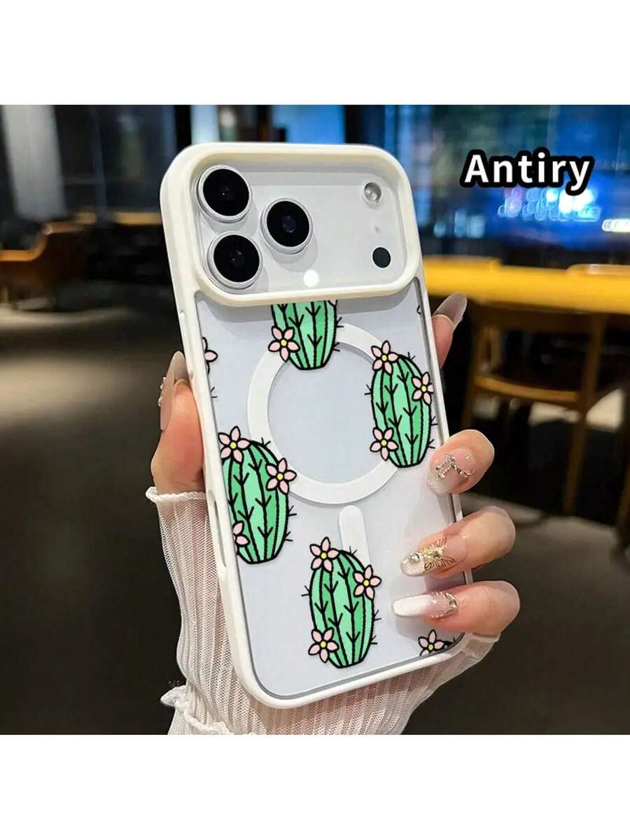 Funda protectora para iPhone 17 Pro Max, compatible con Air 16, 16E, 15 Plus, 14, 13, 12, 11, XS Max y XR. Esta funda de teléfono delgada con flores de cactus de colores es compatible con MagSafe y es una gran idea de regalo para la funda del Cactu. - Verde - Ver 1