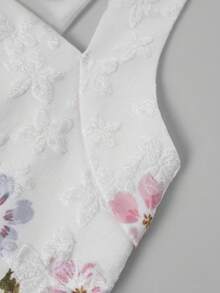 DONICY Vestido midi con volantes y estampado floral blanco para mujer, vestido sin mangas de cuello cuadrado, vestido romántico y dulce para vacaciones de verano - Blanco - Ver 3