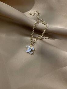 LADYCOCO 2件套时尚优雅立方氧化锆不锈钢链镶嵌水钻吊坠手链和耳环首饰套装，女士 - 彩色 - 查看 5