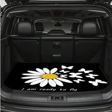 1 pièce Tapis de coffre de voiture avec imprimé de marguerite noire et rêveuse - Décoration intérieure de voiture élégante, convient à la plupart des véhicules, doublure de coffre avec design esthétique, style plat 2D - tapis de coffre - Voir 4