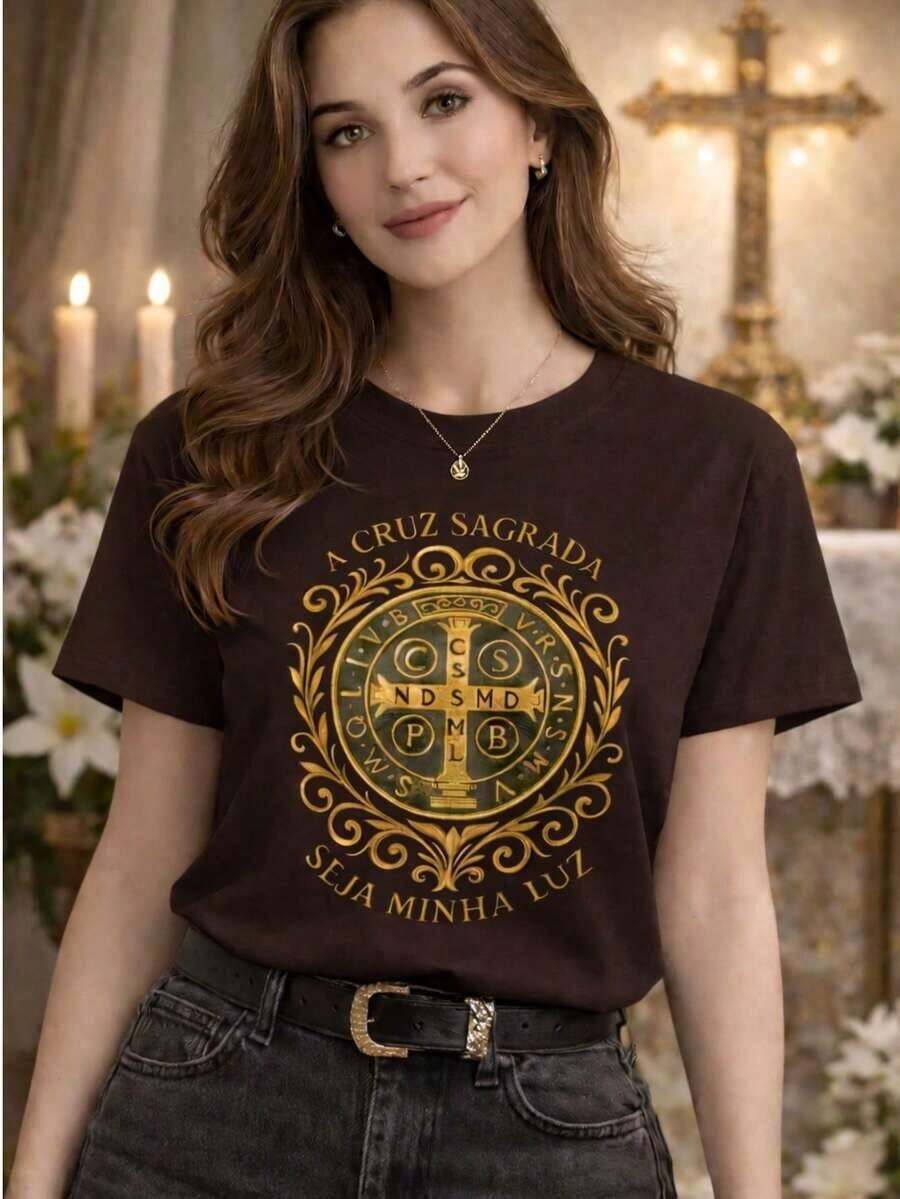Catholic T-Shirt The Holy Cross Casual Comfort Gift Religion 100% Cotton - 鏽棕色 - 查看 1