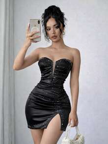 Divino vestido con aplicacion en pedrería. - Negro - Ver 1