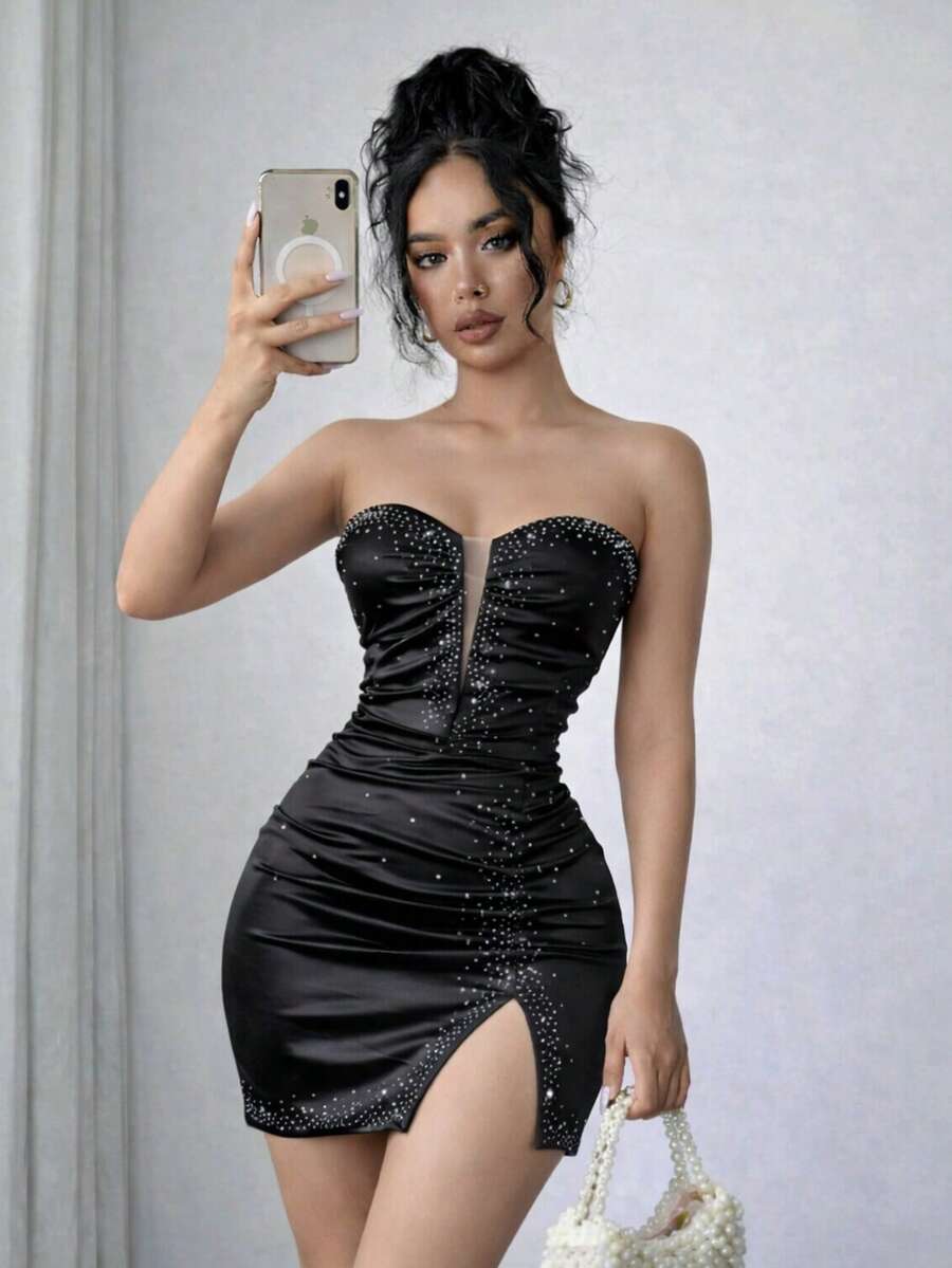 Divino vestido con aplicacion en pedrería. - Negro - Ver 1