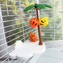 1 pieza Percha con campana en forma de nube/palmera, juguete para trepar y rascar para loros, plataforma de salto para entretenimiento, plataforma de salto para hámsters, decoración de jaula de pájaros, estante de descanso para loros, adecuado para pájaros y mascotas pequeñas en todas las estaciones - Multicolor - Ver 14