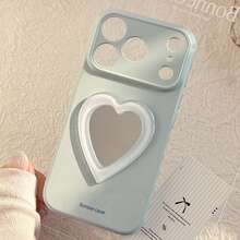 Ốp lưng điện thoại mềm hình trái tim dễ thương có gương soi, tương thích với iPhone 17 Pro Max, 15, 13, 12. Phong cách ngọt ngào, nữ tính, hình học, kiểu Hàn Quốc, tối giản, dễ thương, độc đáo, thú cưng dễ thương, nữ tính dịu dàng, phong cách . - Sương mù biển xanh - Xem 2