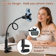 1pc Multi-Function Phone Holder, Adjustable Gooseneck Clamp Phone Stand - Universal 360° Flexible Mount, Suitable For Bedside Slouchy Arm Clip Stand - Black - View 3