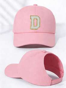 1顶女士定制A-Z字母马尾棒球帽，休闲凌乱丸子头马尾帽，透气遮阳帽，高马尾老爹帽，适合海滩度假街头风日常出行 - 粉色 - 查看 10