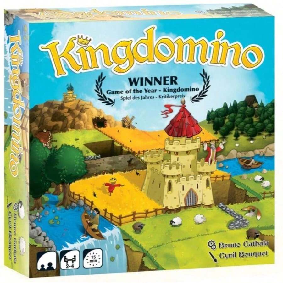Kingdomino 是一款适合 14 岁及以上玩家的策略棋盘游戏，具有互动式游戏玩法、色彩缤纷的城堡积木和多语言说明书，是家庭聚会、节日礼物、团体娱乐、社交游戏、引人入胜的设计和耐用积木的完美选择。