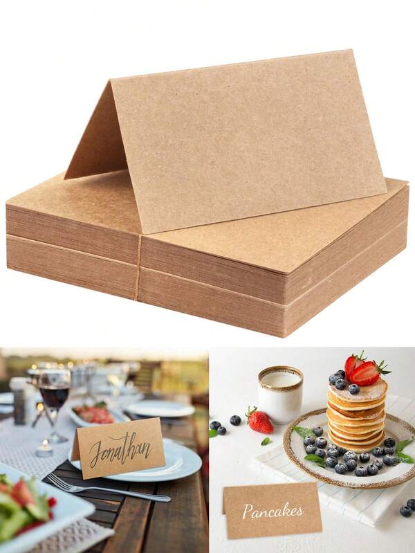Conjunto de 50/100 cartões de mesa em papel kraft para casamentos, cartões de mesa em branco, marcadores de lugar para jantares, banquetes, eventos, festas de aniversário, chá de panela, decoração de mesa, festas de aniversário de casamento, cerimônias de formatura e etiquetas de produtos.