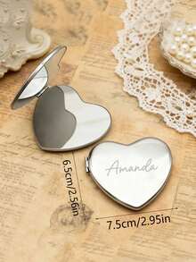 Customized Engraved Silver Compact Makeup Mirror, Personalized Pocket Mirror, Customized Engraved Heart-Shaped Makeup Mirror, Customized Silver Compact Makeup Mirror, Bridesmaid Gift, Birthday Christmas Gift For Her, Bridesmaid Thank You Gift, Floral Makeup Mirror, Women's Pocket Mirror, Bridal Party Gift - Multicolor - View 8