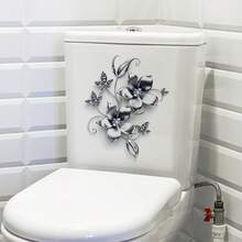 Nhãn dán trang trí bồn cầu họa tiết hoa và bướm màu xám bạc, dùng cho nắp và bồn chứa nước bồn cầu. - T33469 - Xem 7