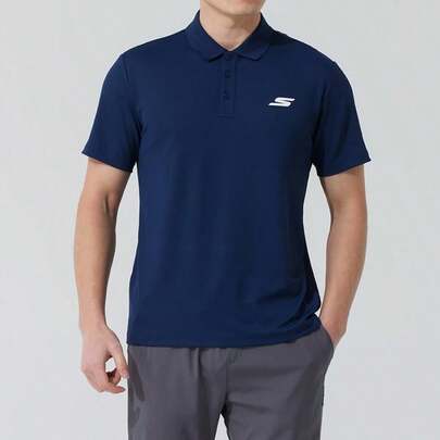 Skechers 男士Polo衫，跑步短袖T恤，运动休闲健身服，P122M053-02MZ