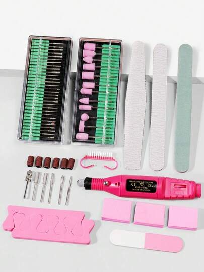 LIMEGIRL Nail Care Tool Set Including A Nail Polisher, Mini Polishing Strips, Toe Separators, Various Grinding Heads, Sanding Scrubs, Dust Brushes, Suitable For Daily Hand And Foot Care, Home Salon, Gift-Giving.