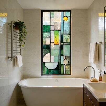 1/4pcs Colorful Geometric Abstract Glass Window Film, Static Cling Privacy Sticker Decor For Bathroom, Living Room, Kitchen, Bedroom, Office, Home Art Decoration